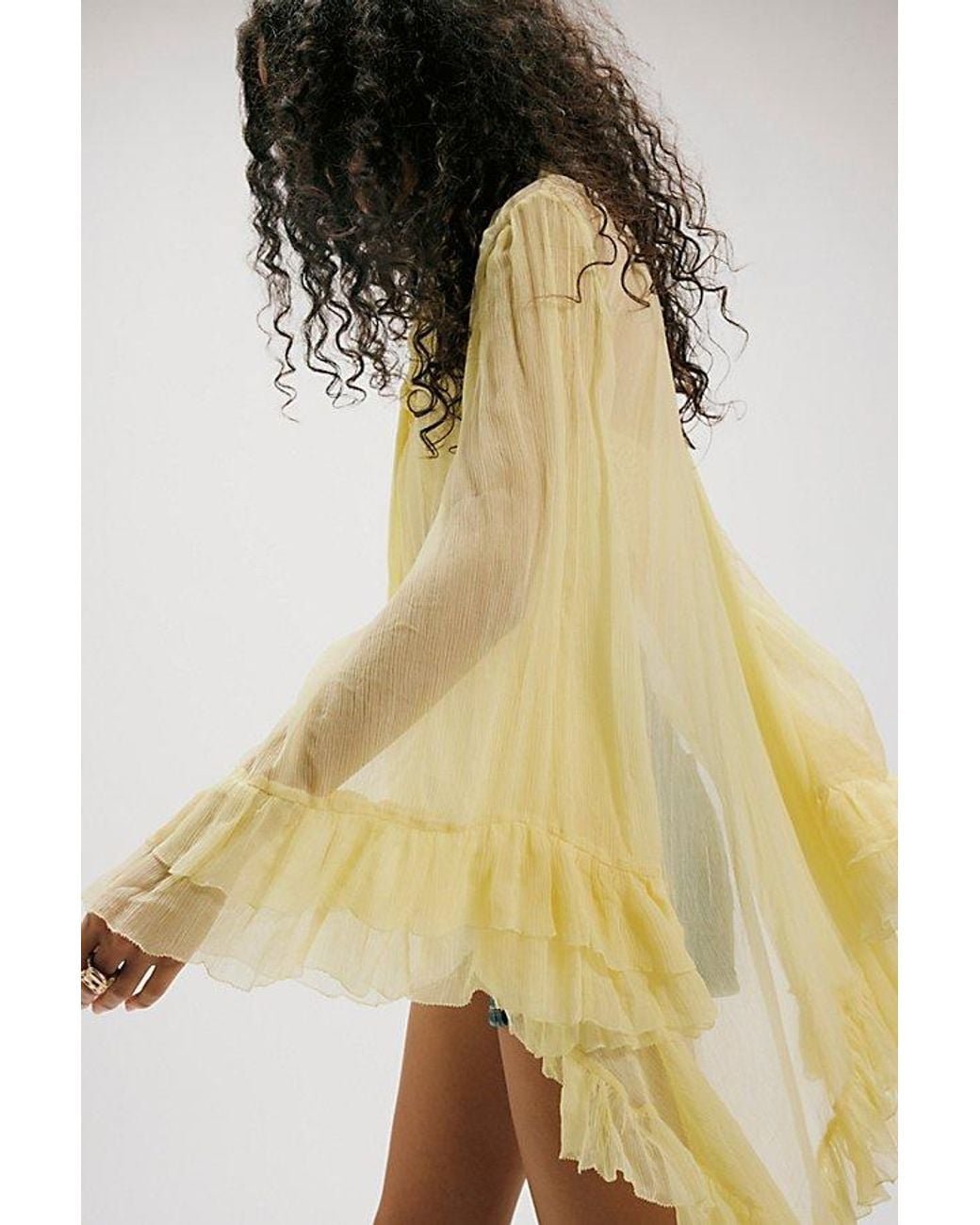 Free People Yellow Full Sleeve Frill Top