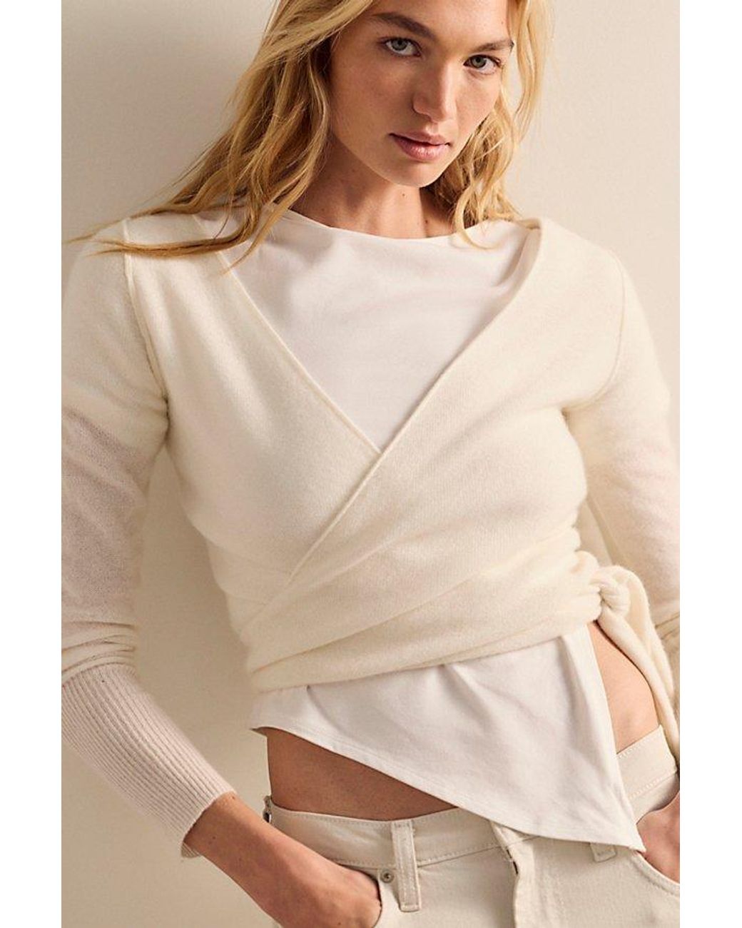 Intimately By Free People Natural Easy Rotation Asymmetrical Half-Sleeve Shirt By