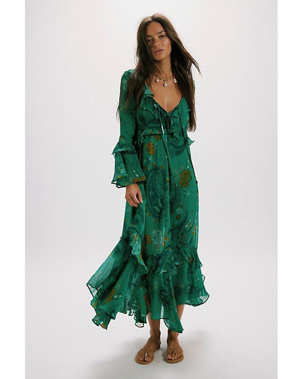 free people green floral maxi dress Paisley Petals in Long sleeve