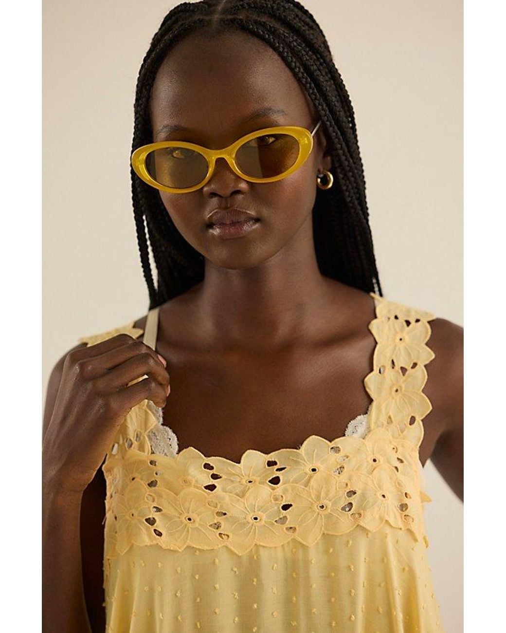 Free People Yellow Mae Oval Sunglasses