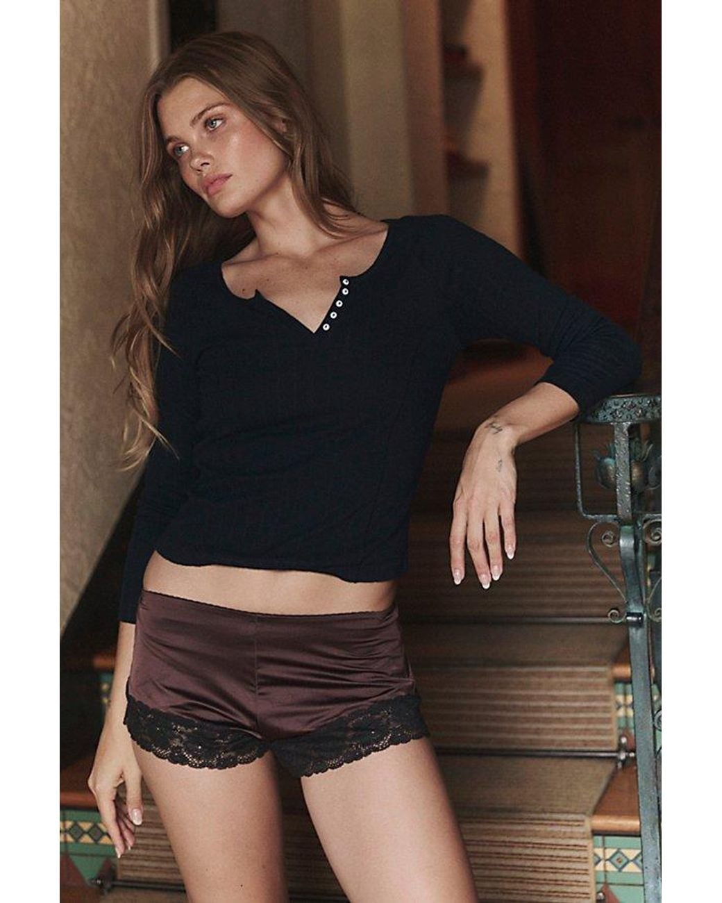Intimately By Free People Blue End Game Pointelle Baby Henley By