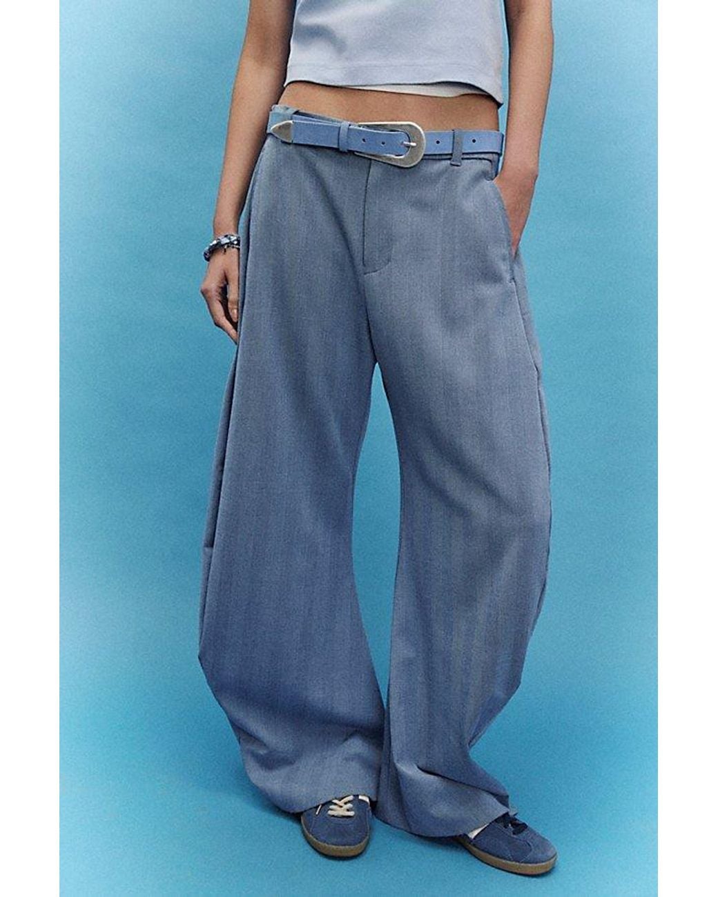 Free People Blue Spotlight Menswear Barrel Trousers