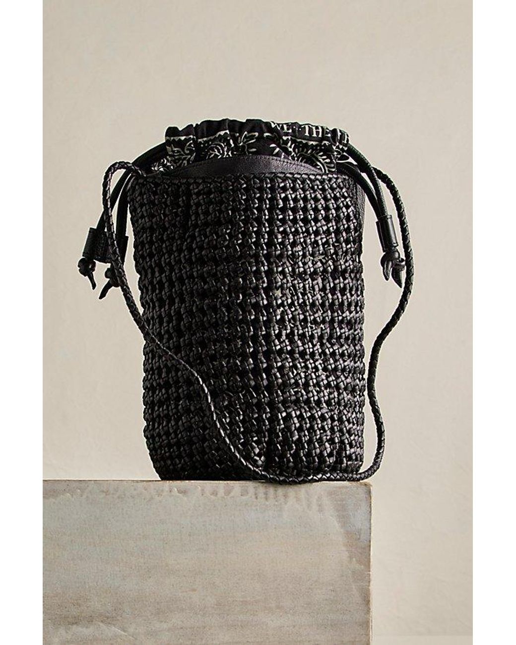 Free People Black Woven Bucket Bag