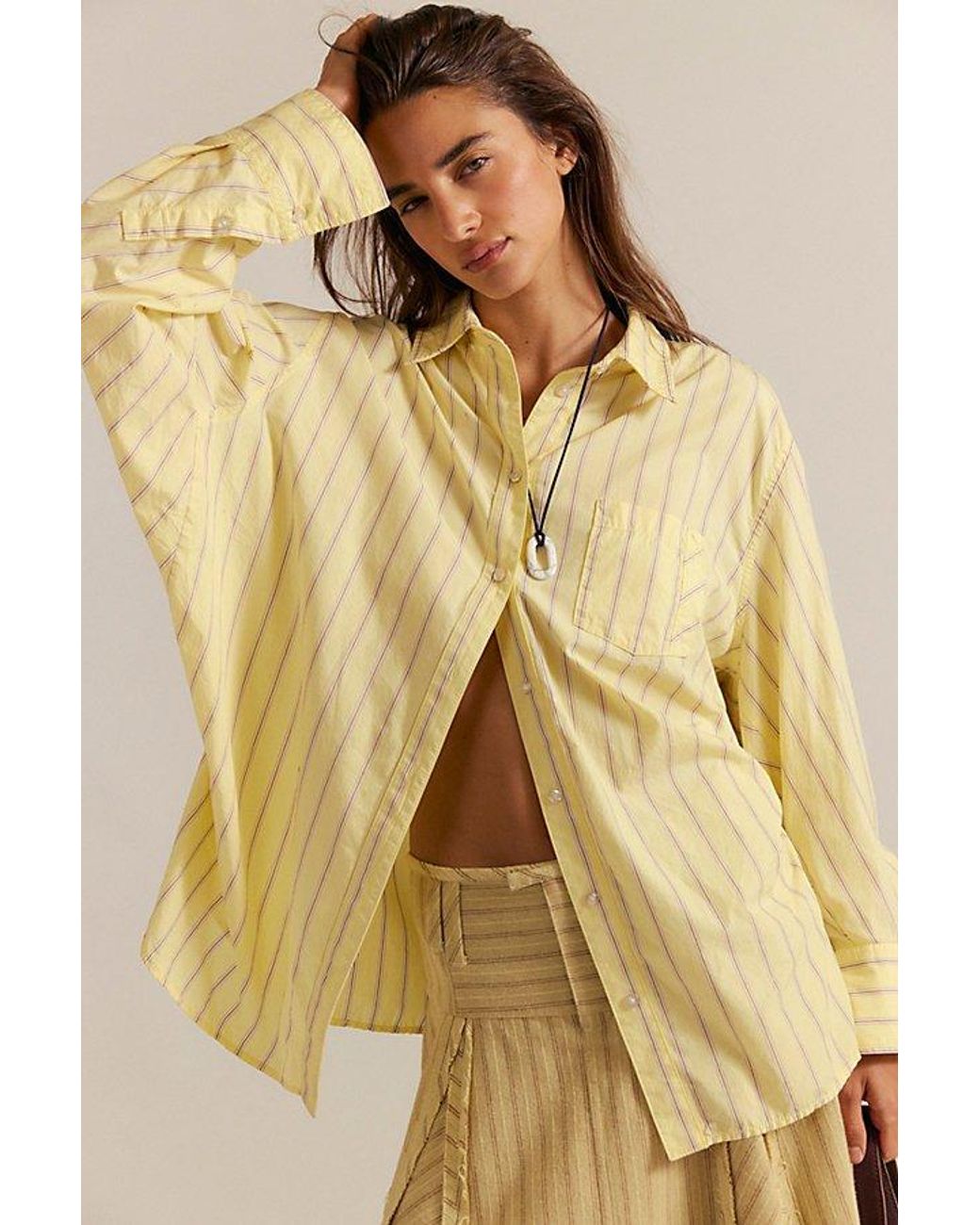 Free People Sabine Striped Articulated Shirt in Natural | Lyst