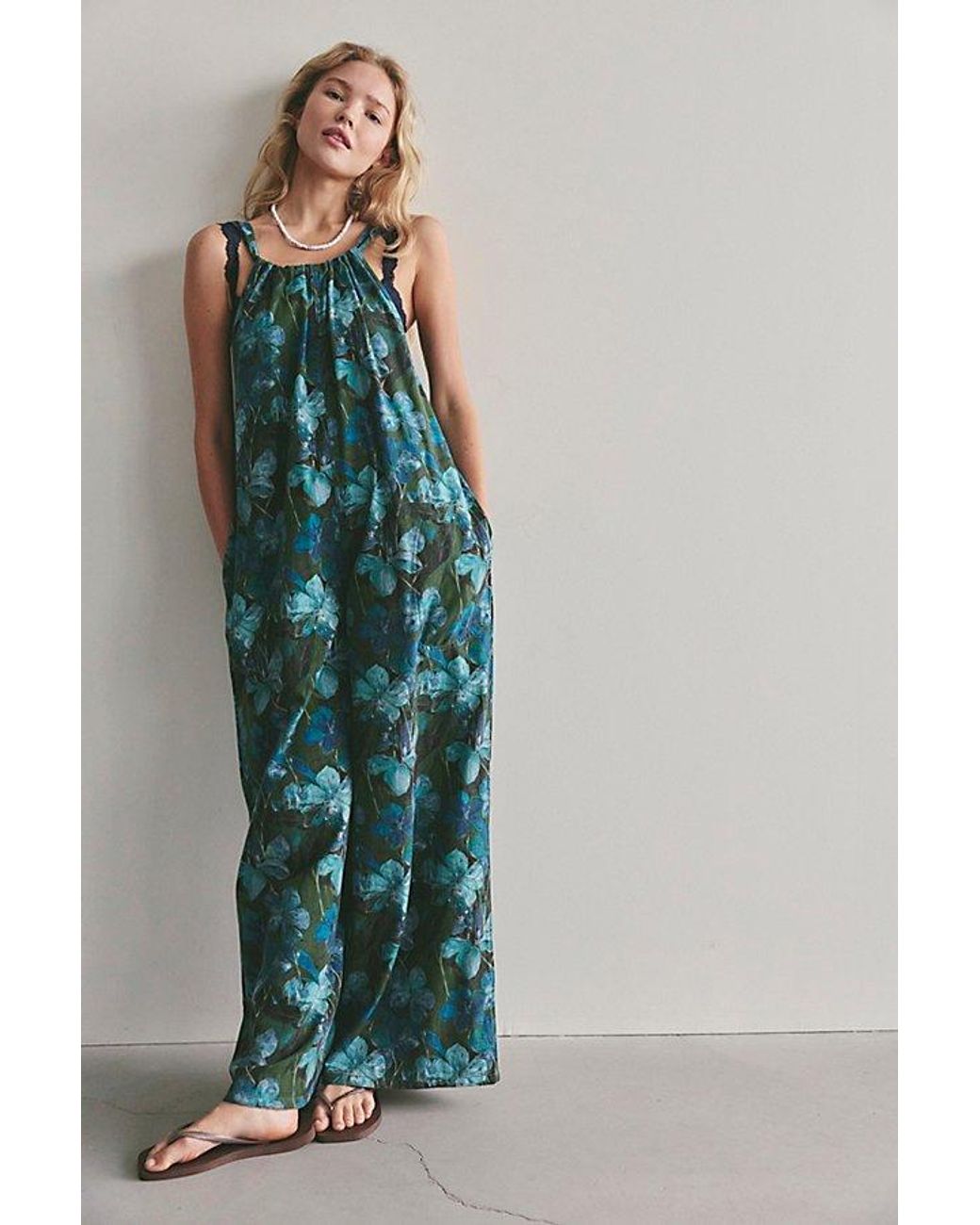 Free People Green We The Free Freebird Printed Jumpsuit