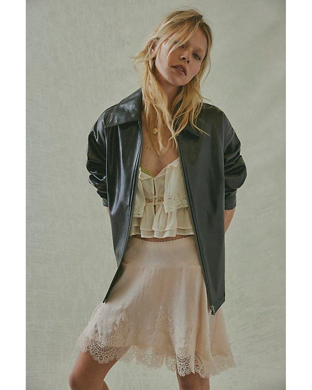 Free People Green Something Satin Mini Slip Skirt