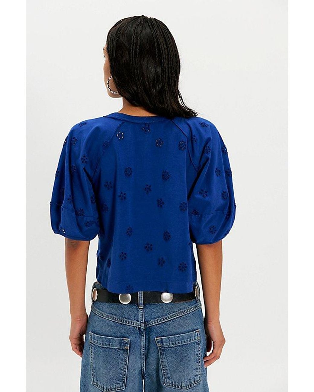 Free People Blue Jessie Eyelet Tee