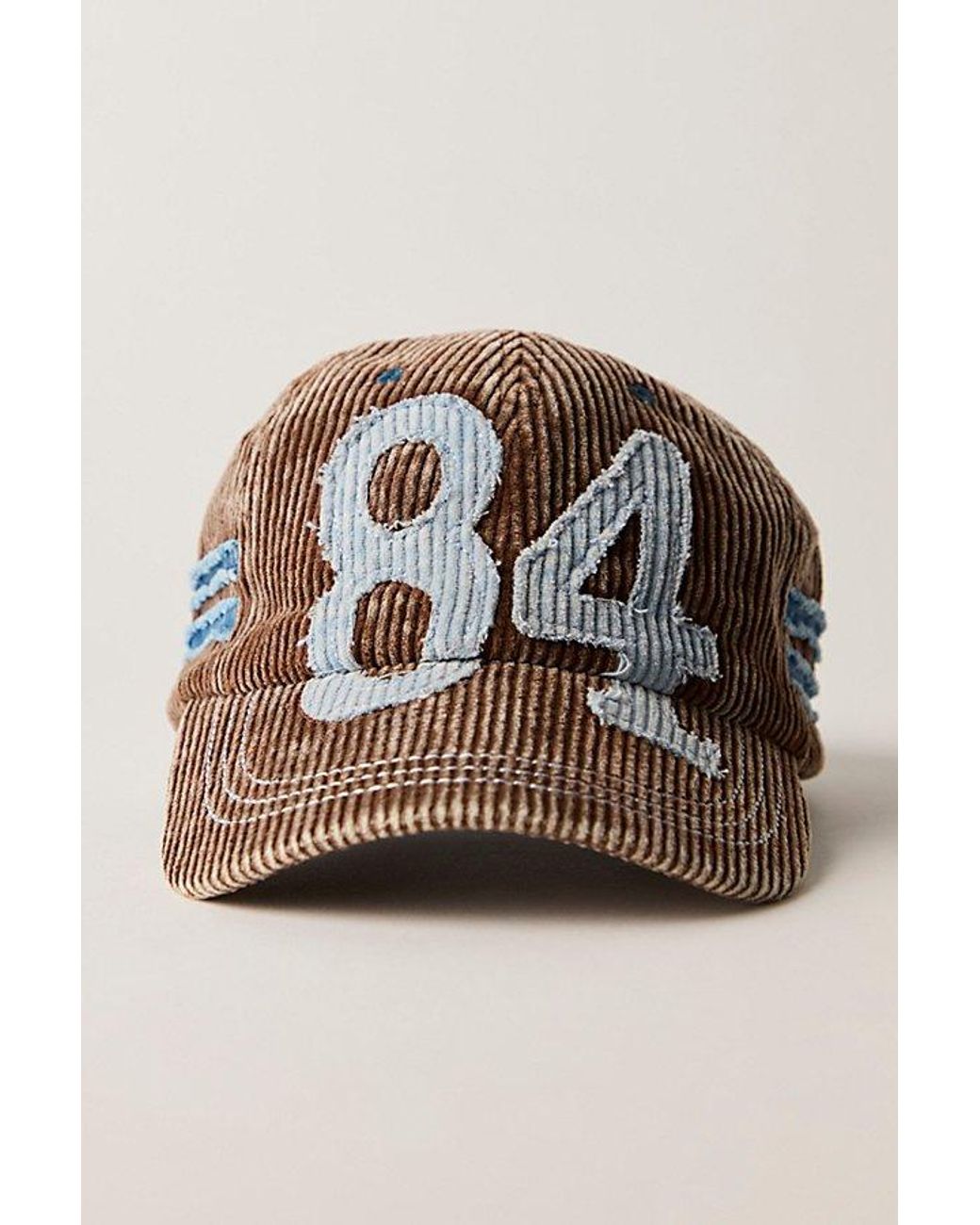 Free People Hollie Varaity Ivory & Brown Corduroy Baseball Cap with \'84\' Patch Free People Hollie Varsity Baseball Hat in Brown | Lyst main image 3