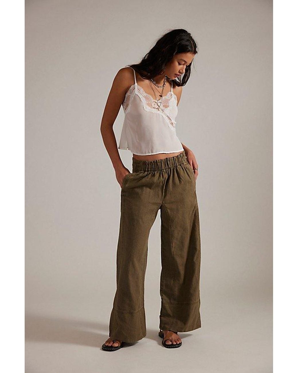 Free People Multicolor Day's End Linen Pull-On Pants