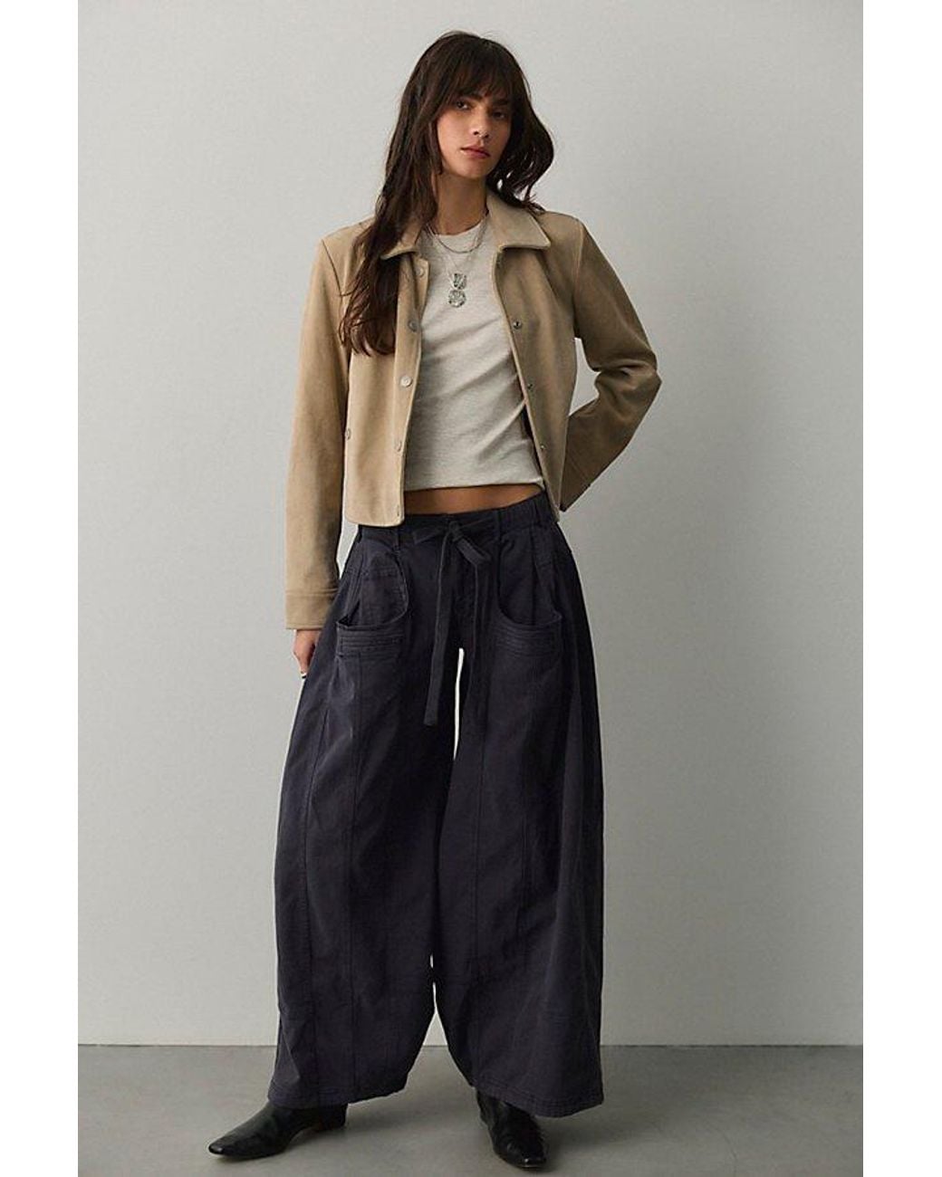 Free People Blue Take Shape Wide Taper Pants