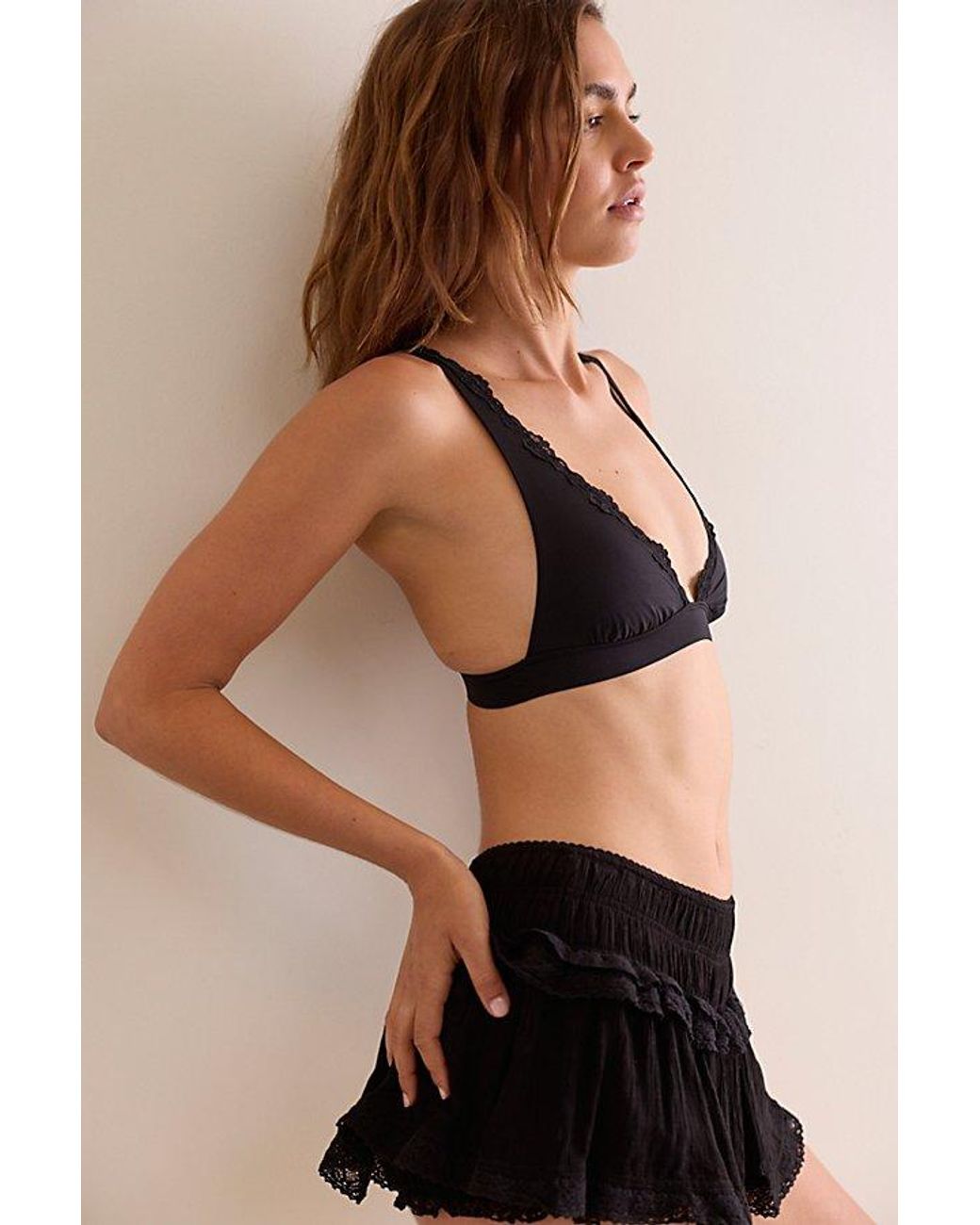 Intimately By Free People Black Charlie Lace Microfiber Plunge Bralette By