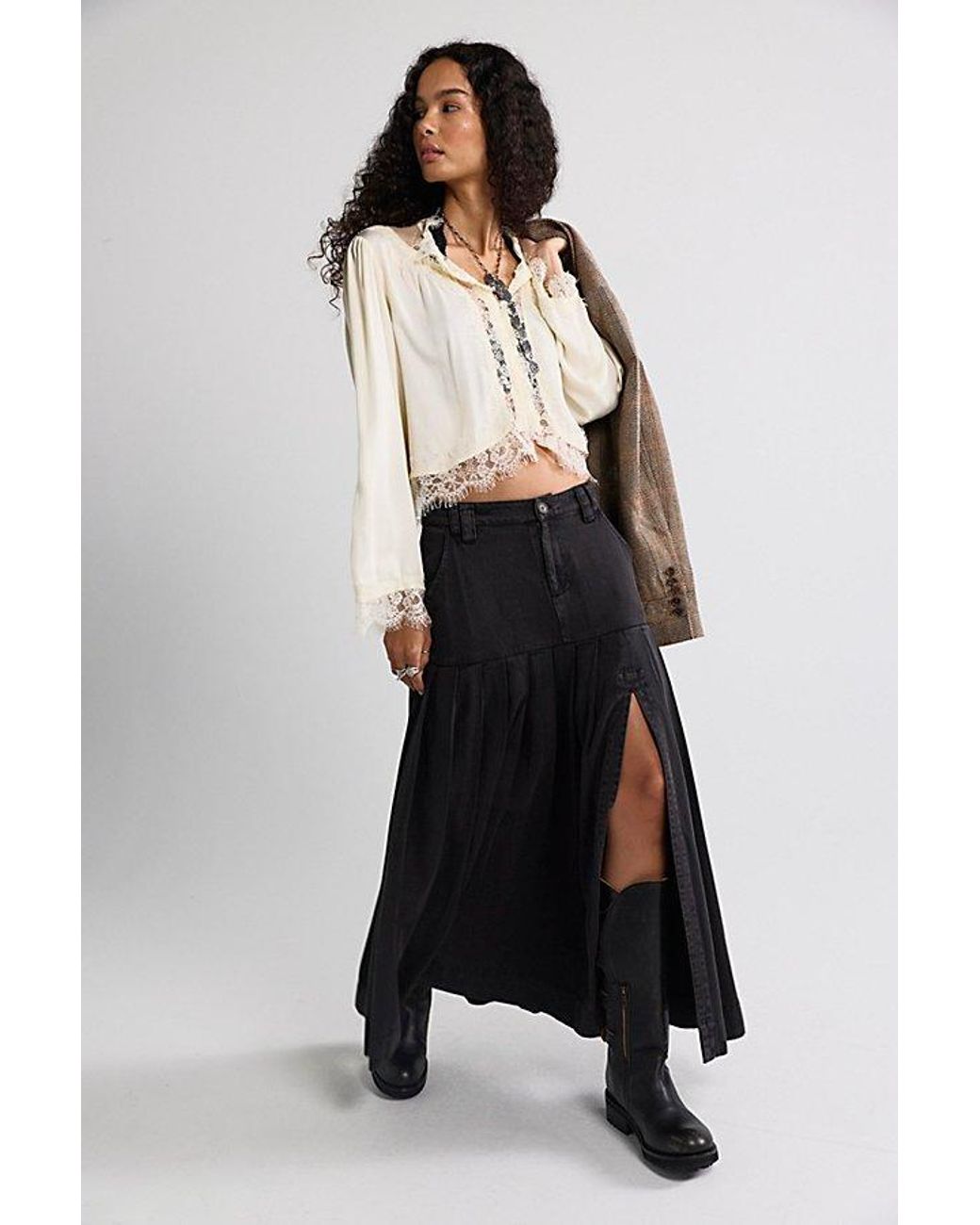 Free People Black 53Rd Street Chino Maxi Skirt
