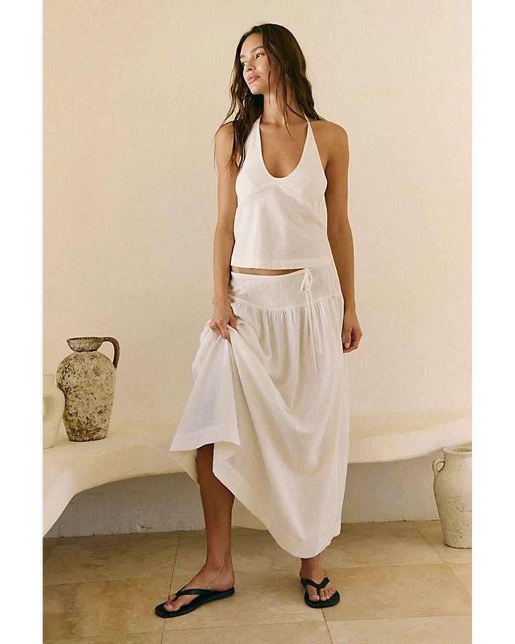 free-est Natural Sandshell Linen Skirt Set By
