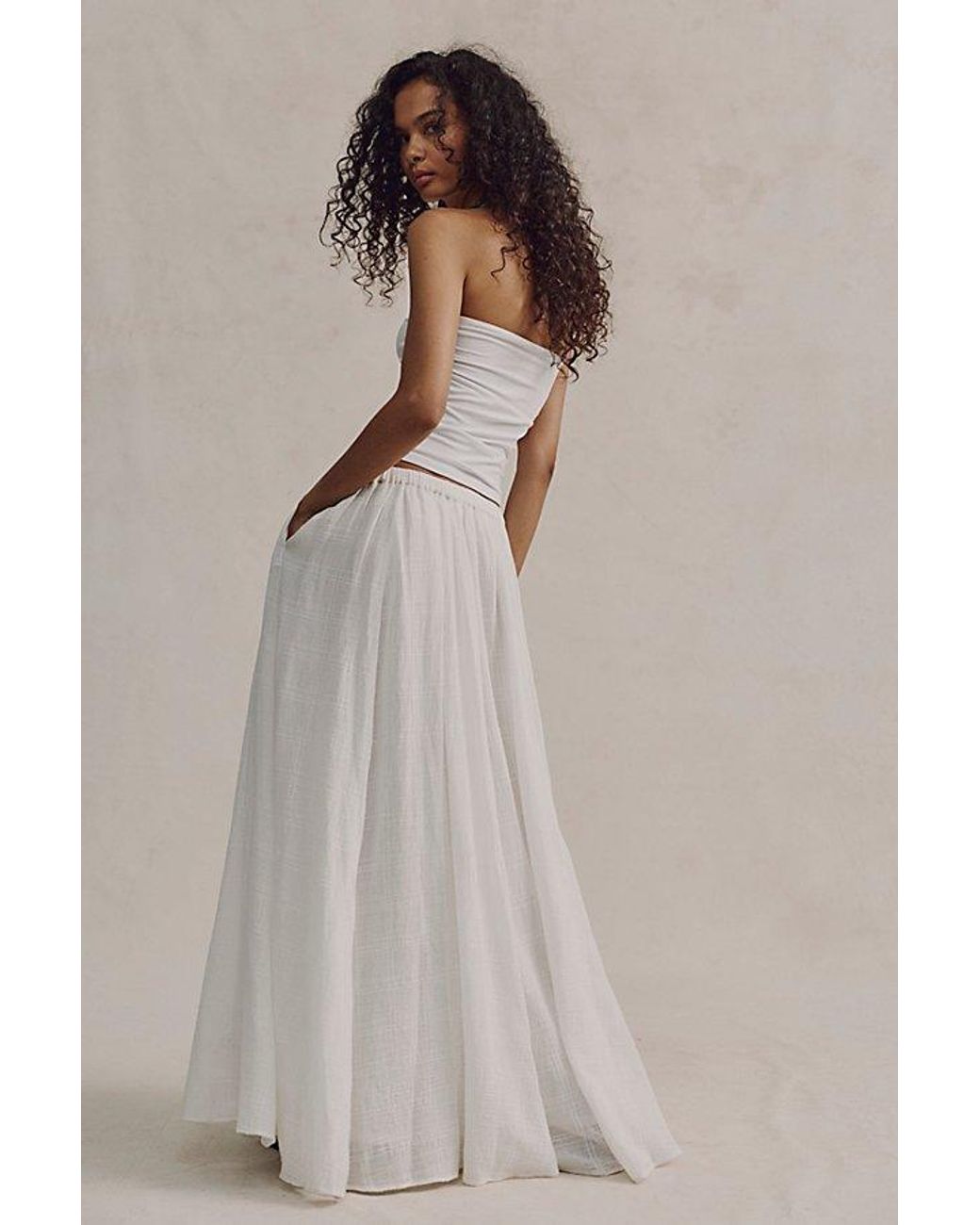 Free People White Ives Solid Maxi Skirt