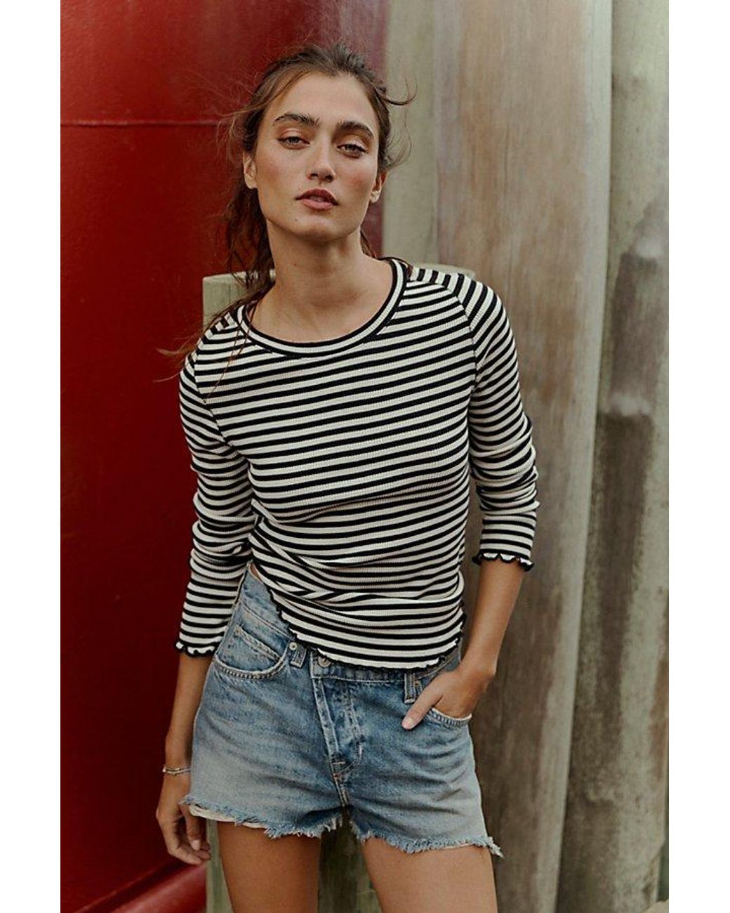 Free People Multicolor Easy Does It Striped Long Sleeve Tee