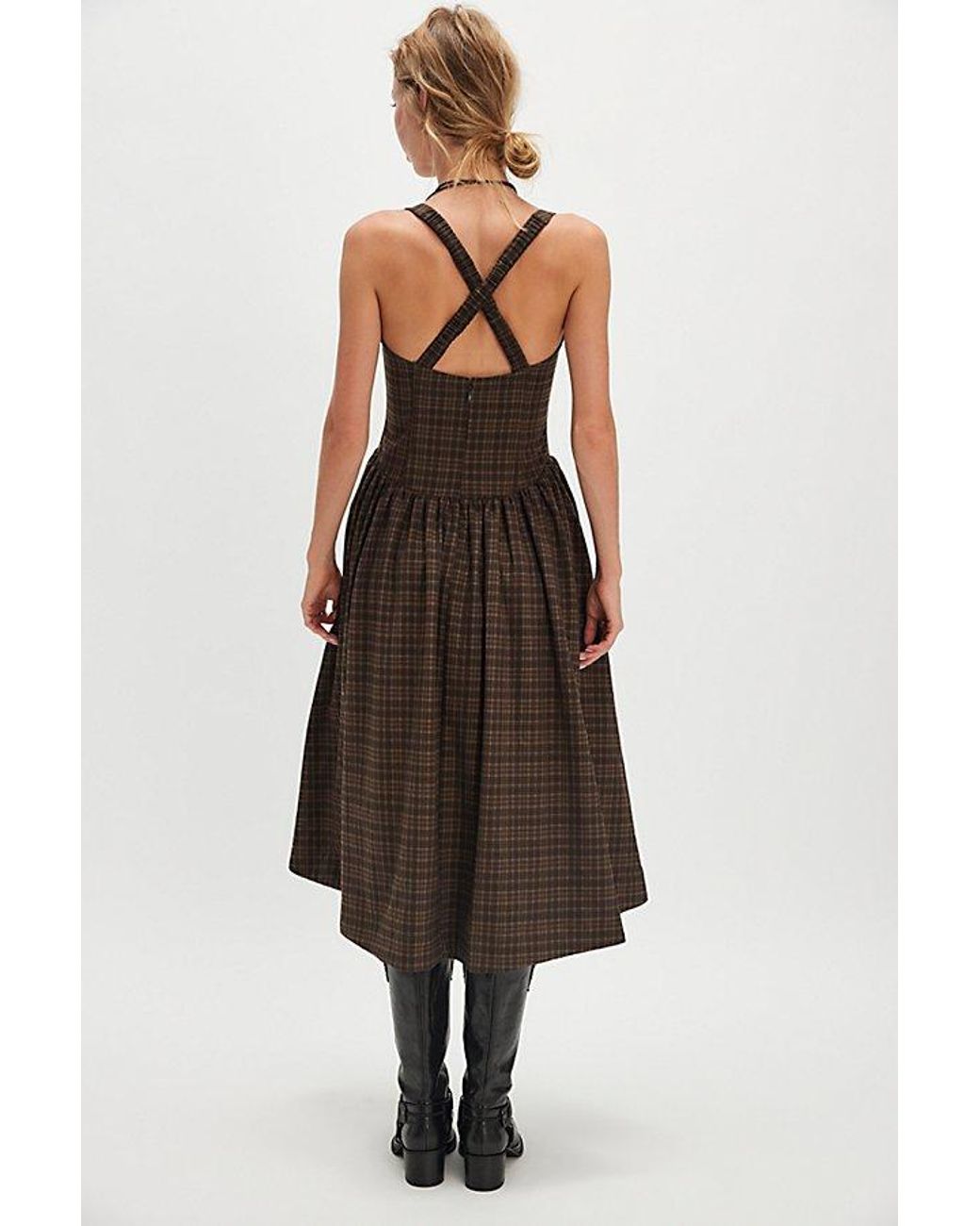For Love & Lemons University Plaid Midi Dress in Black | Lyst