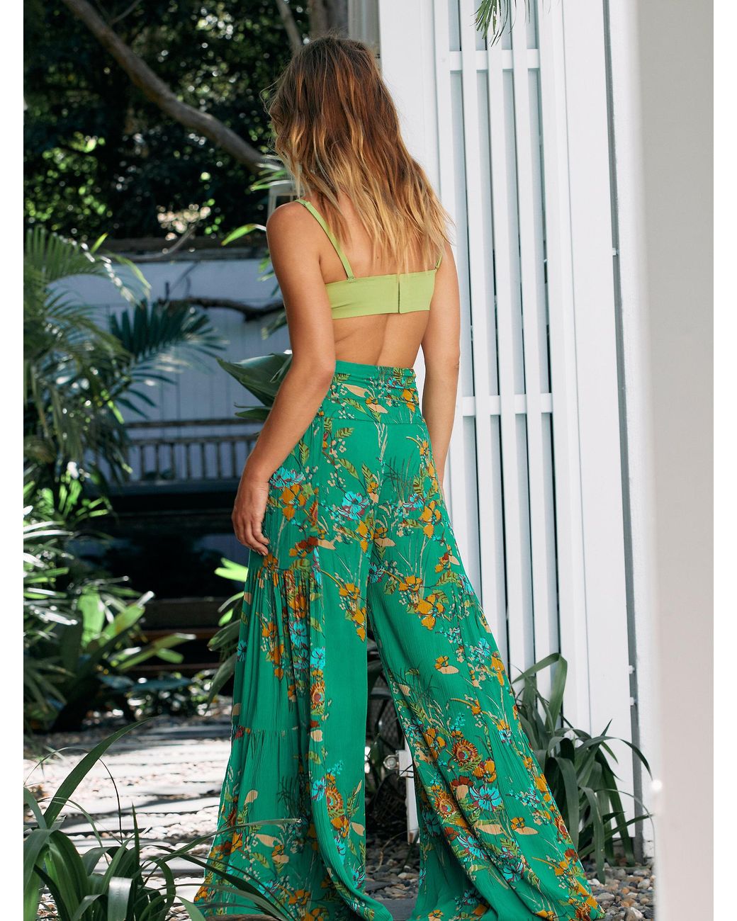 Free People Fp One Aloha Printed Wide-leg Pants in Green | Lyst