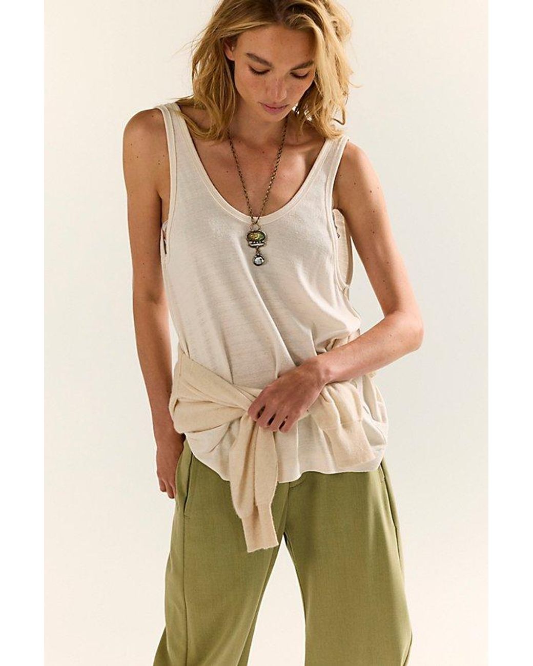 Free People Green Scoop Neck Silk Tank Top
