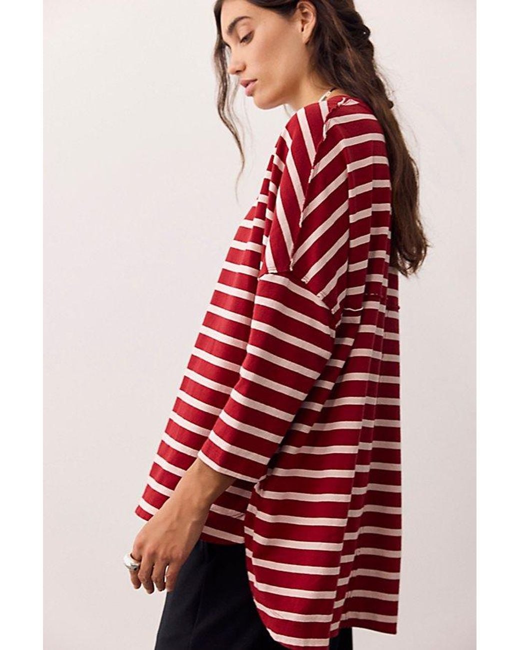Free People Red Two Sense Long Sleeve Top