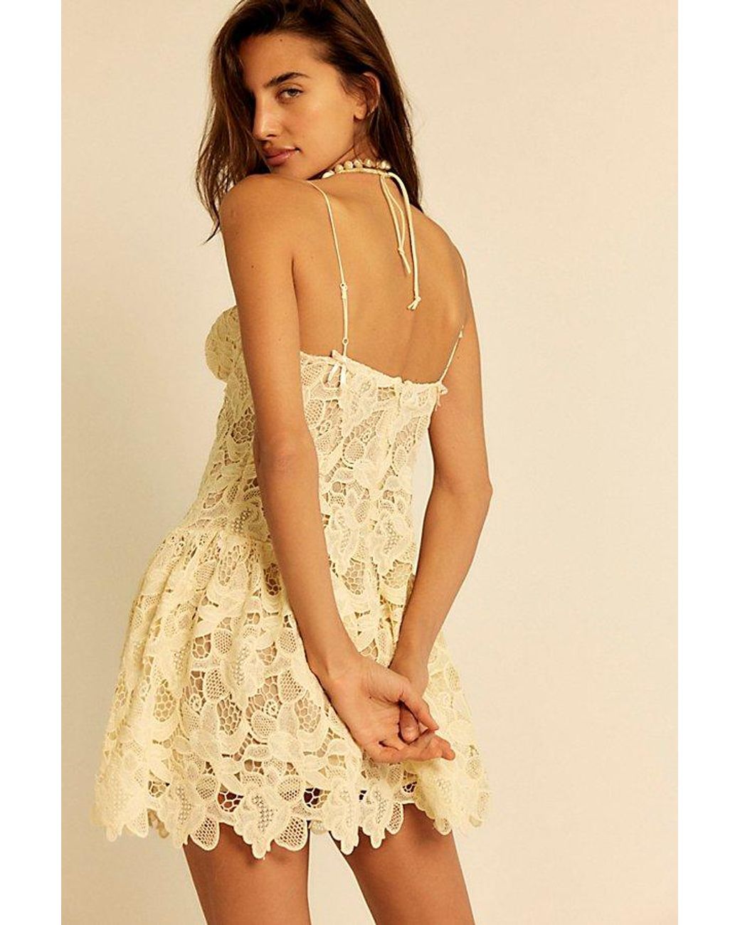 For Love & Lemons Coco Lace Sleeveless Mini Dress in Natural | Lyst