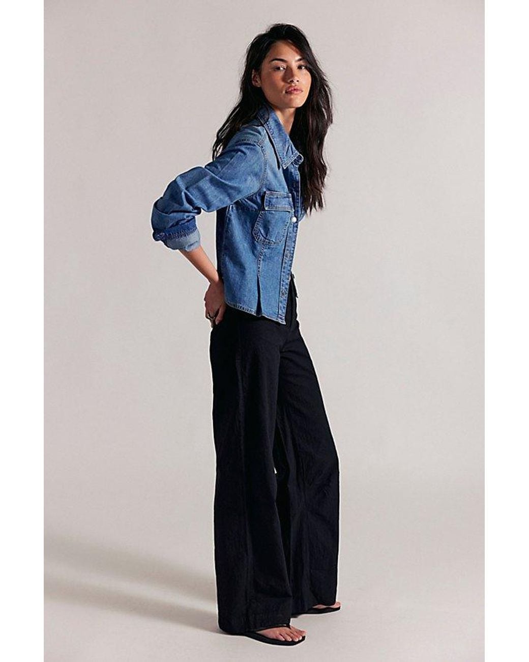 Free People Blue Time Flies Low-Rise Clean Solid Trousers