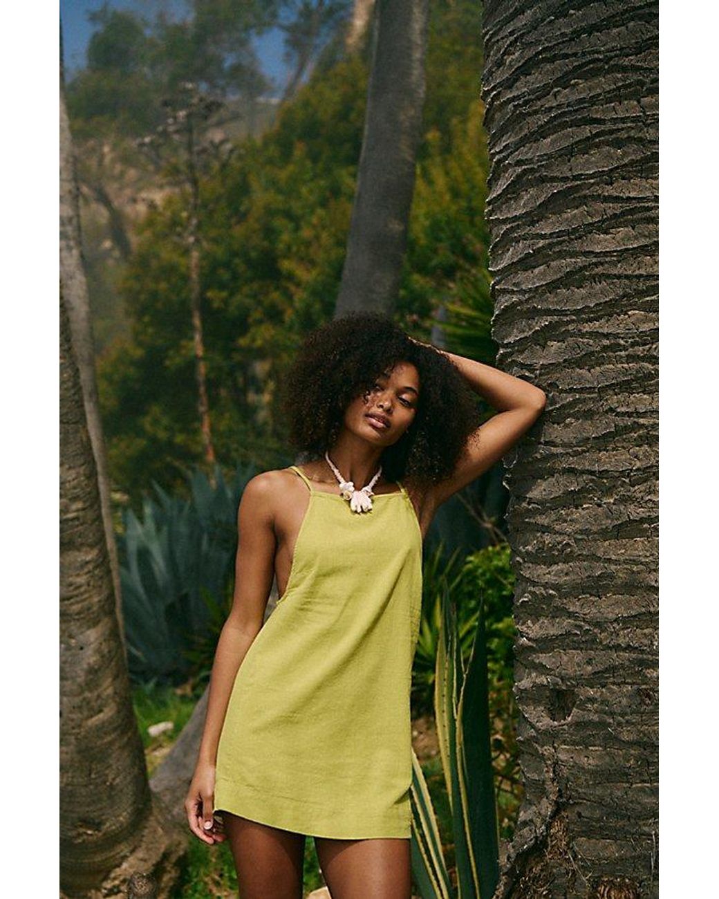 Free People Beachside Cotton-Linen Mini Dress in Green