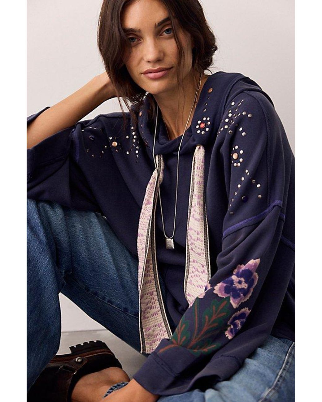 Free People Blue Bejeweled Pullover