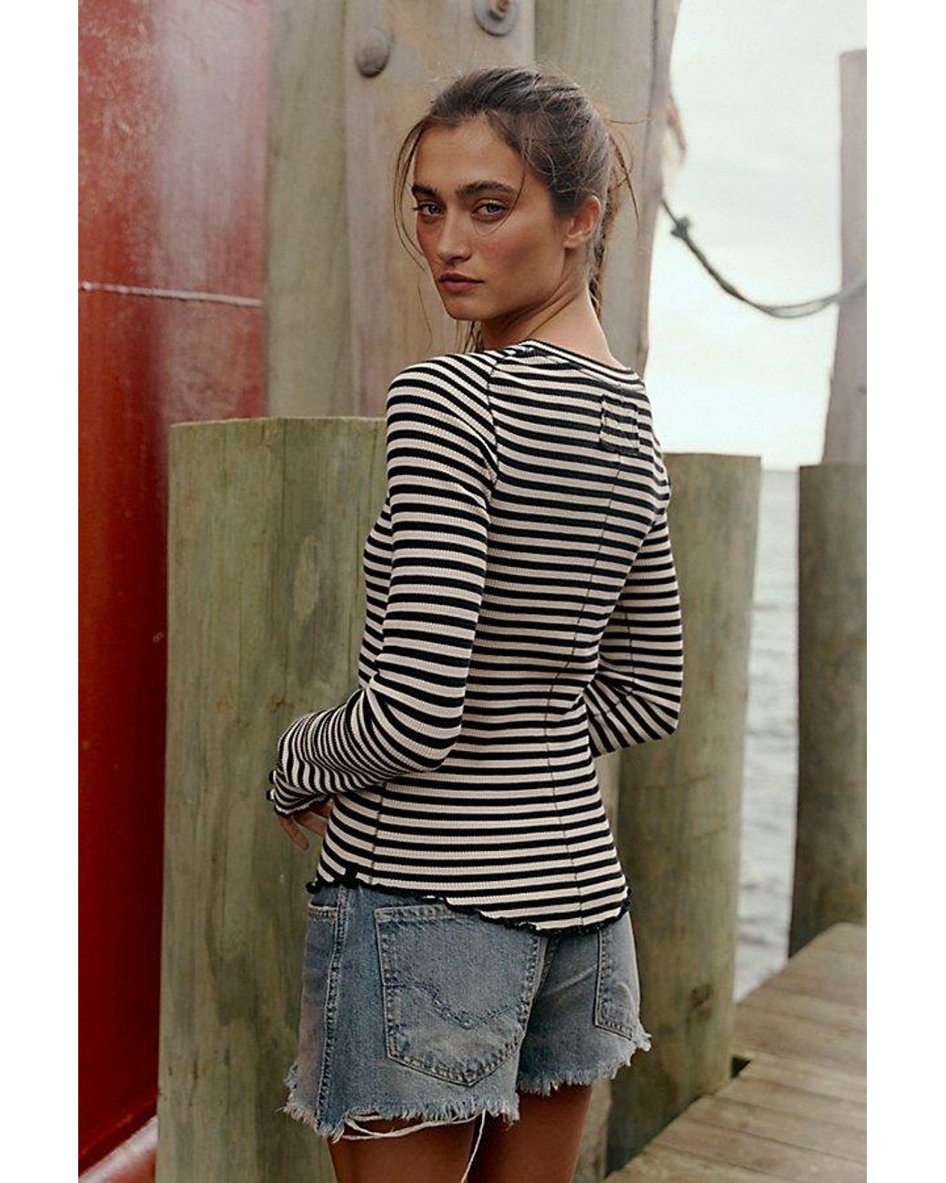 Free People Multicolor Easy Does It Striped Long Sleeve Tee