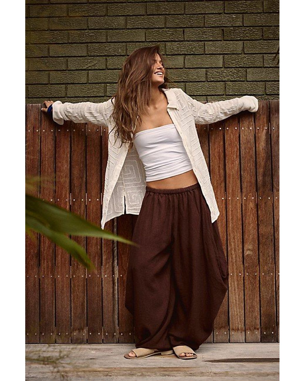 free-est Brown Sandshell Linen Carlie Pants By