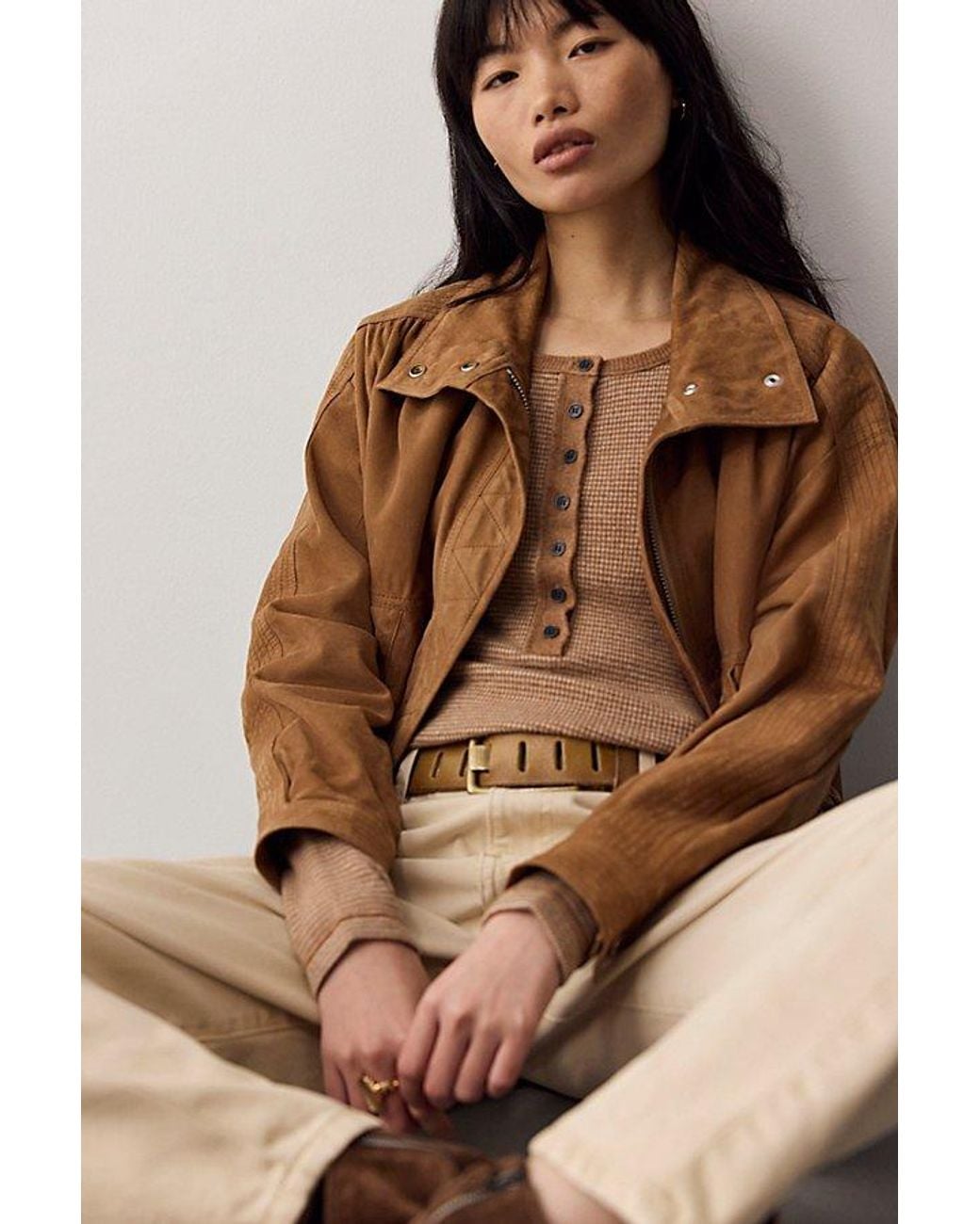 Free People Brown Hudson Striped Cashmere Henley