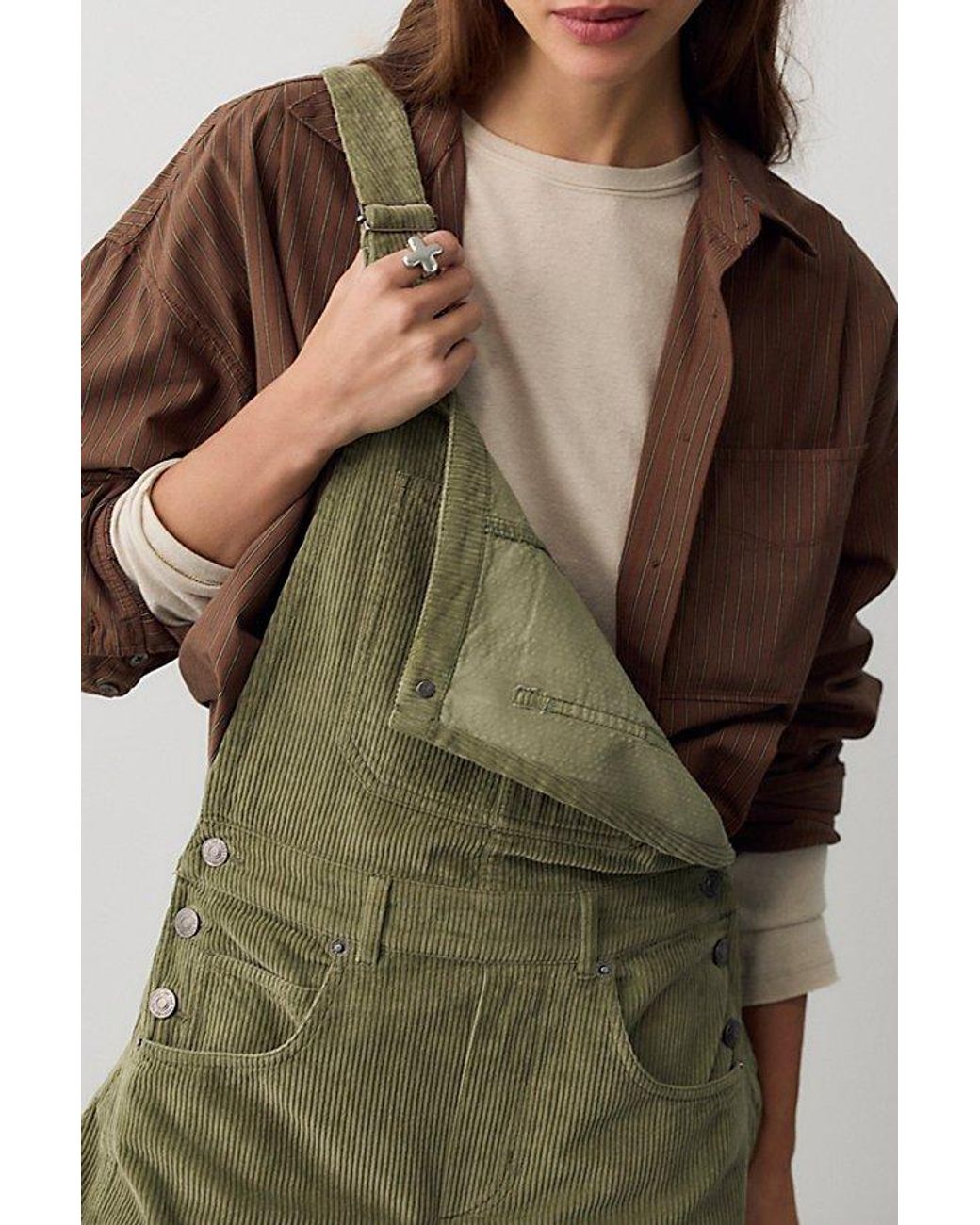 Free People Green Good Luck Cord Overalls