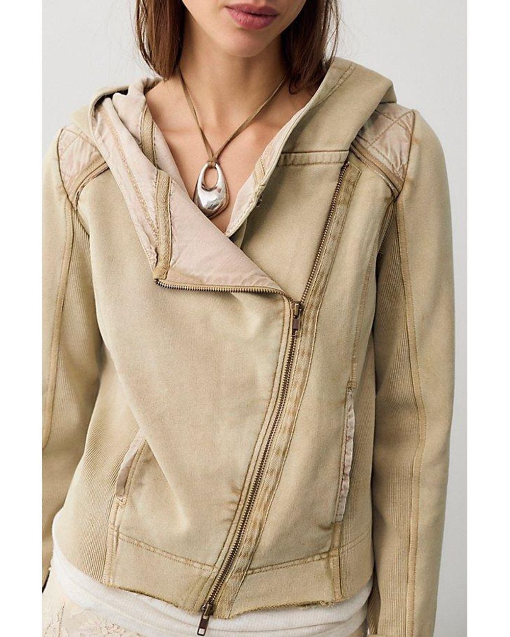 Free People Natural Throwback Asymmetric Zip-Up Hoodie