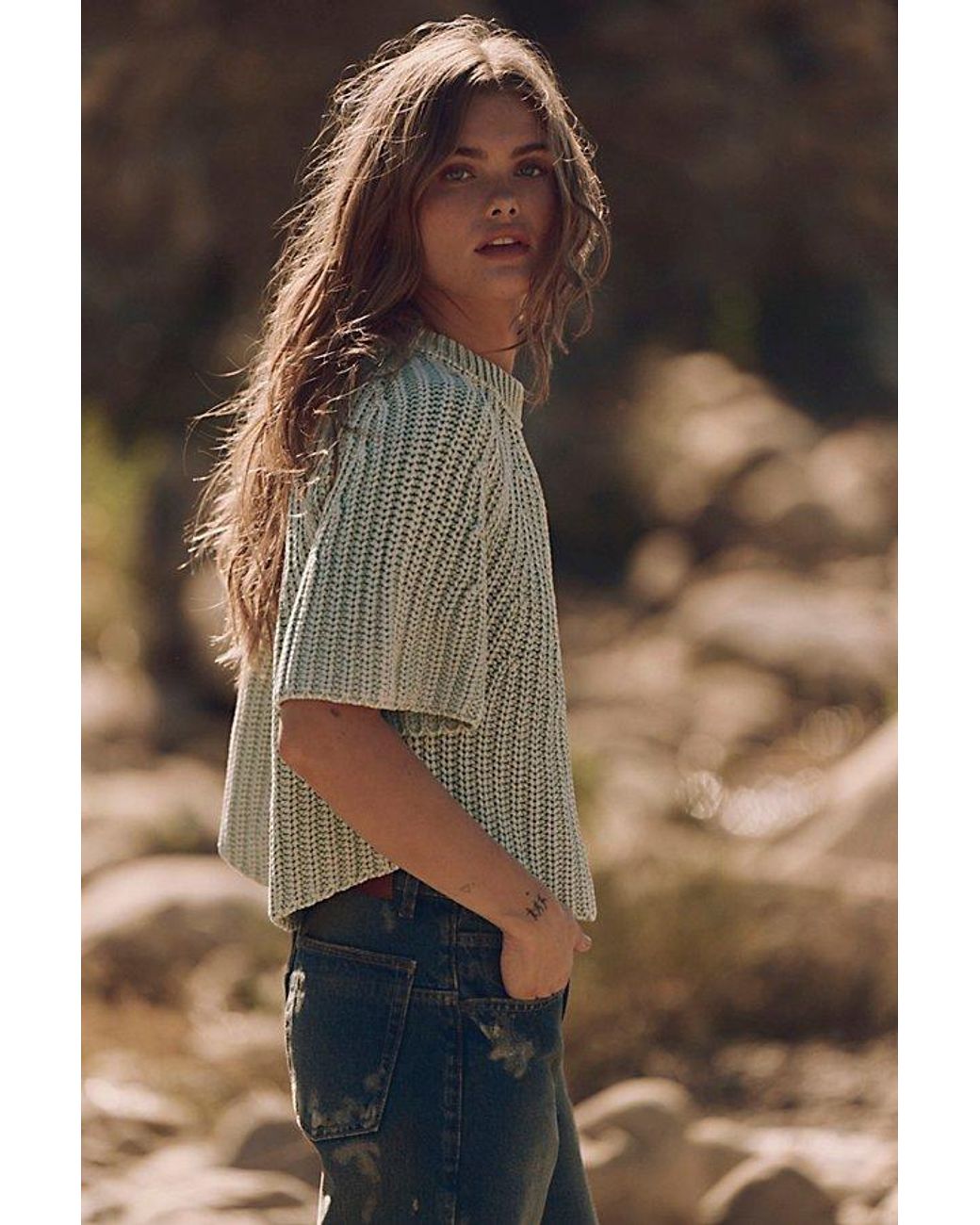 Free People Brown Amy Cotton Sweater Tee