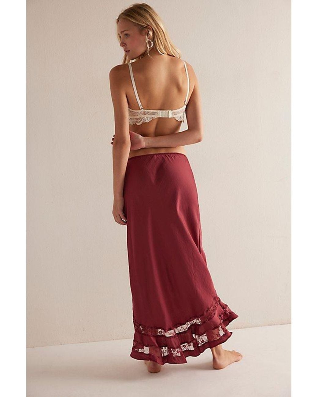 Free People Red Long Lost Lover Maxi Slip Skirt By