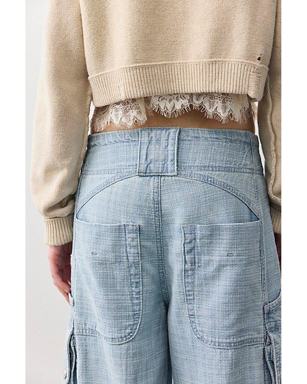 Free People Blue Brentwood Textured Cargo Jeans