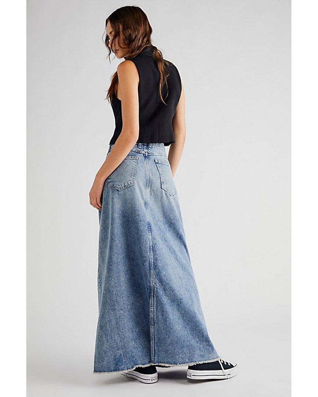 Free People Blue Come As You Are Denim Maxi Skirt At Free People In Medium Indigo, Size: Us 0