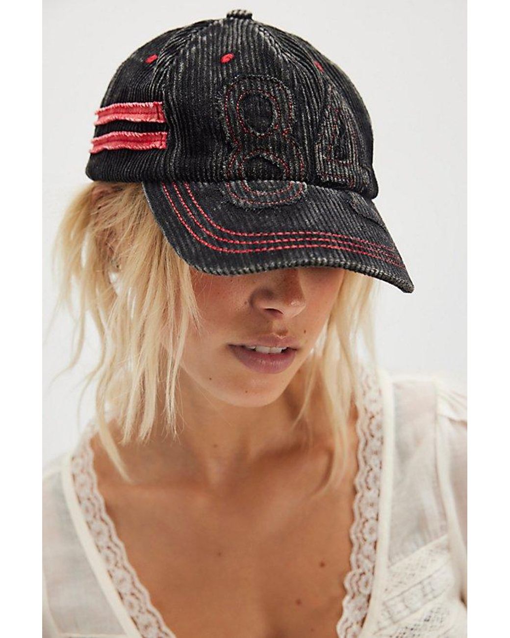 NWT Free People Hollie Varsity Baseball Hat 84 - black red - one size OS Free People Hollie Varsity Baseball Hat in Brown | Lyst UK main image 2