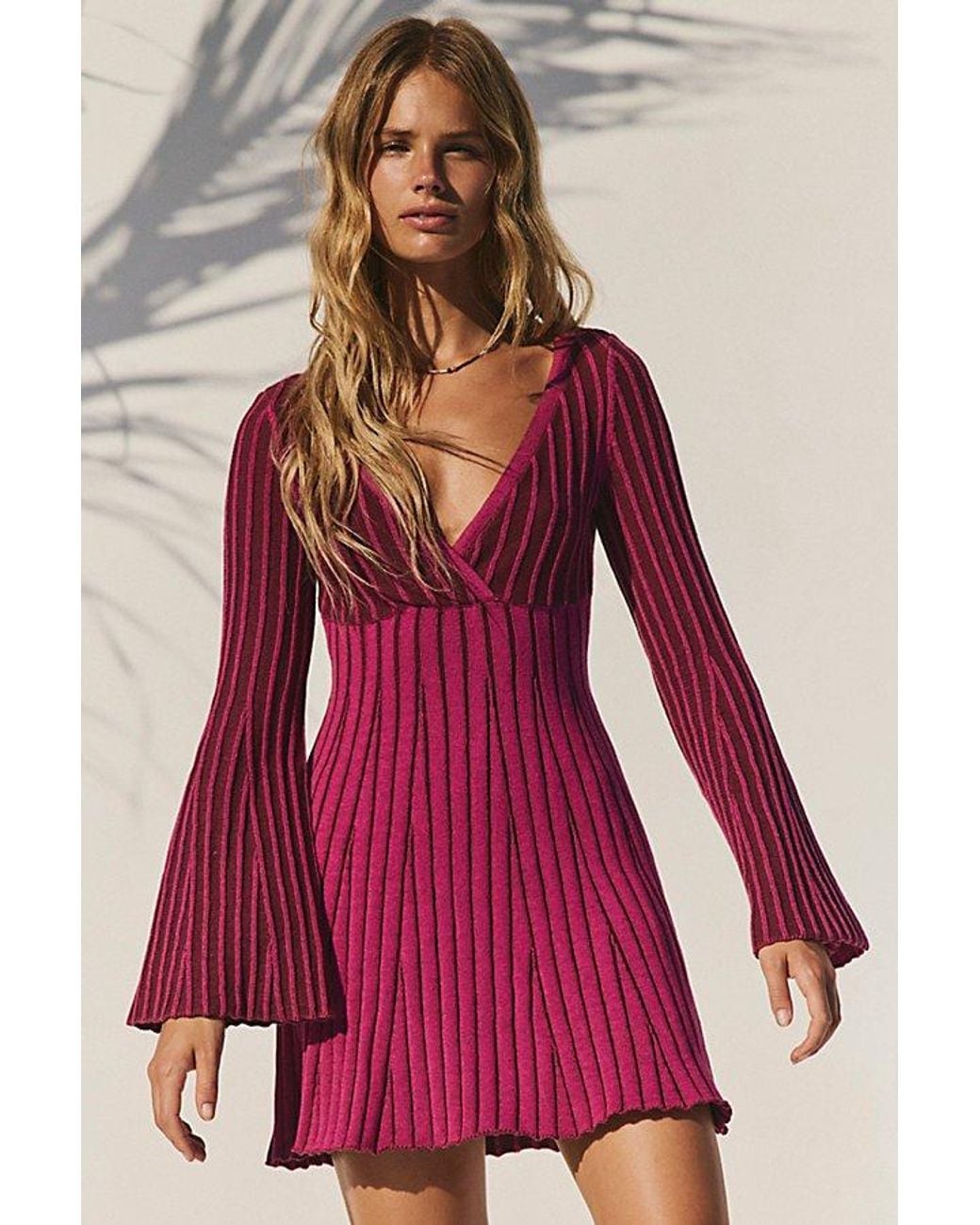 free-est Red Sunset Cove Sweater Mini Dress By