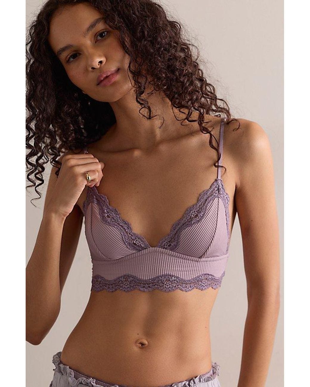 Intimately By Free People Brown Charlie Lace Microfiber Ribbed Longline Triangle Bralette By