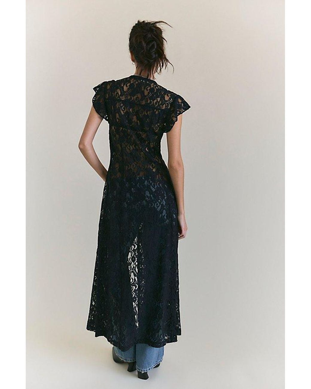 Free People Blue Lena Lace Maxi Top