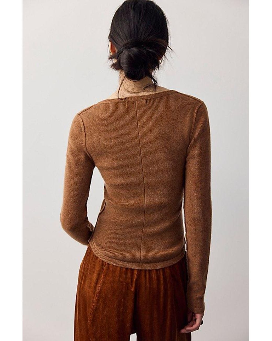 Free People Brown Hudson Solid Cashmere Henley