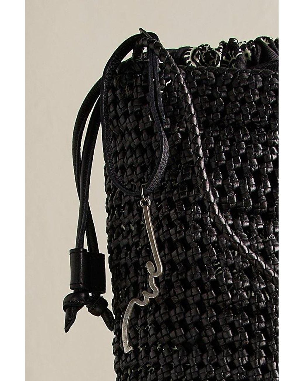 Free People Black Woven Bucket Bag