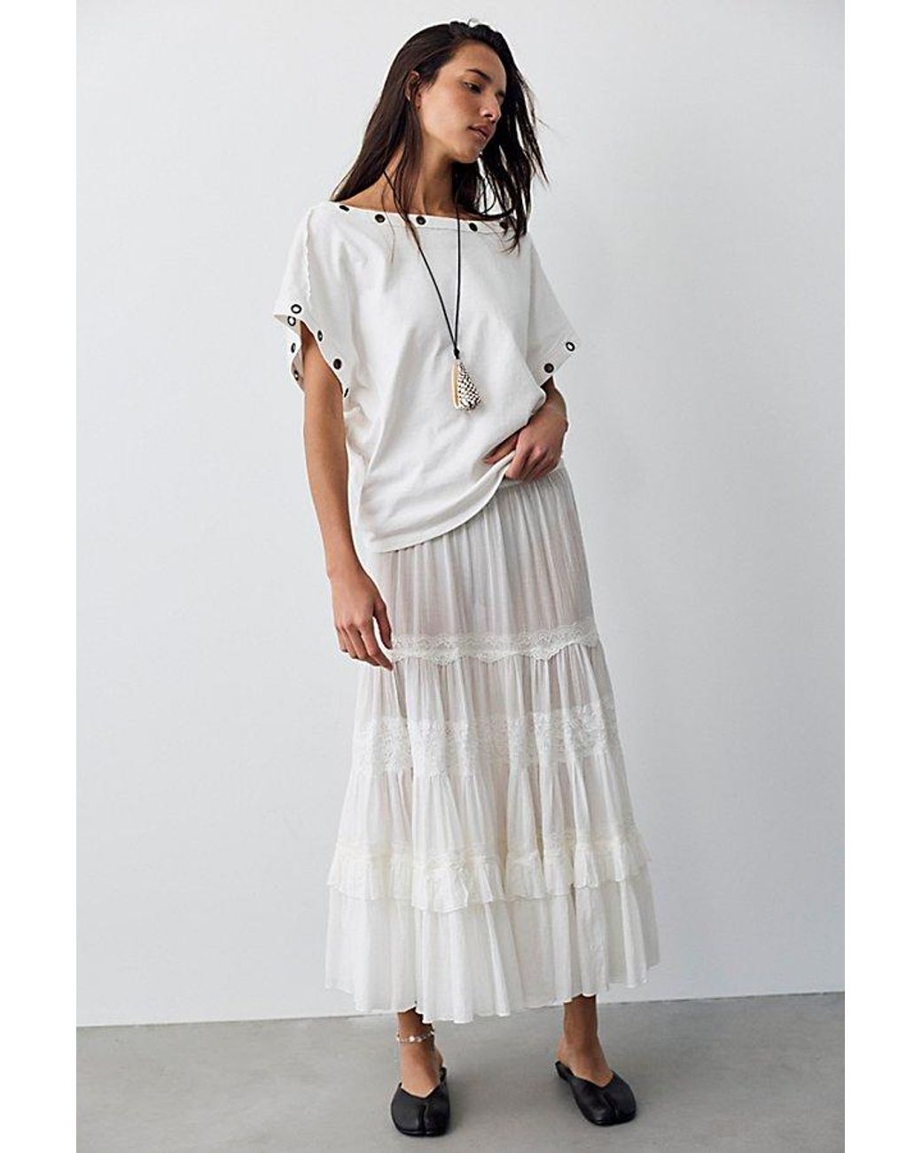 Free People Blue Off-The-Shoulder Billie Tee