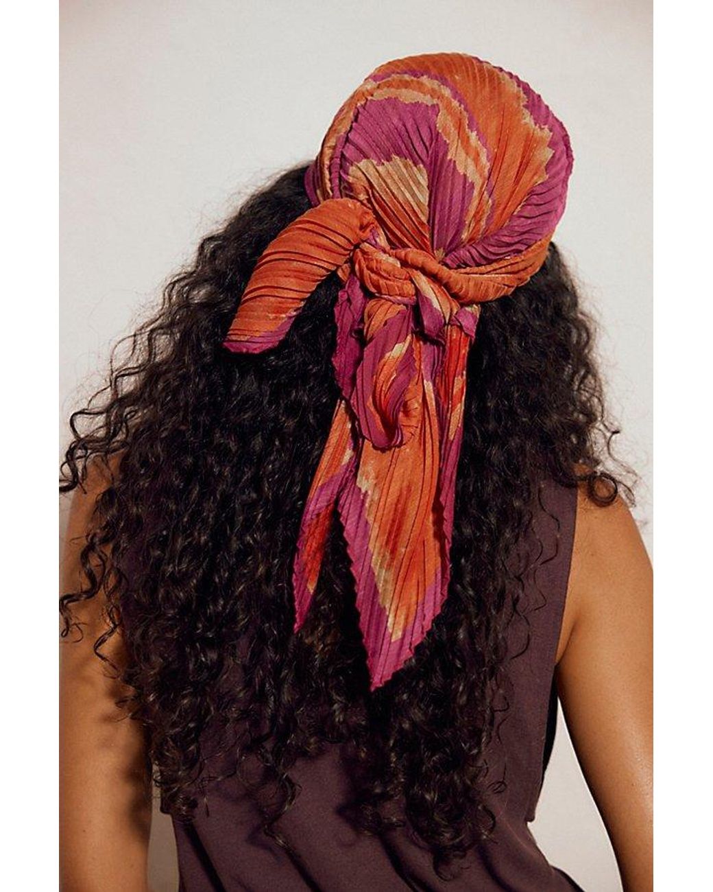 Free People Orange Pleated Printed Skinny Bandana