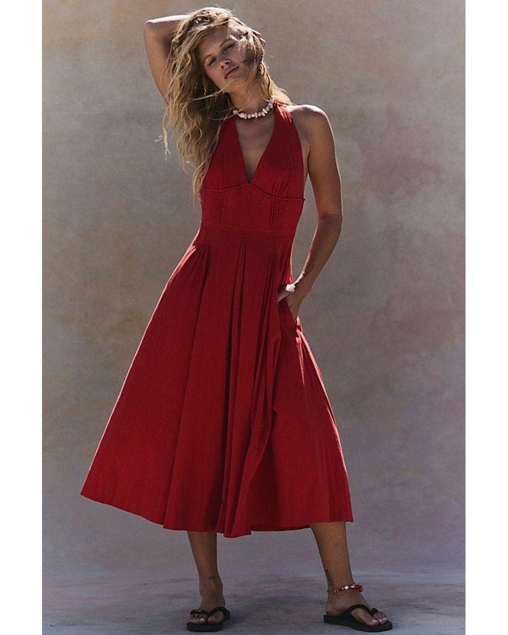 free-est Red Rowe Midi Dress By