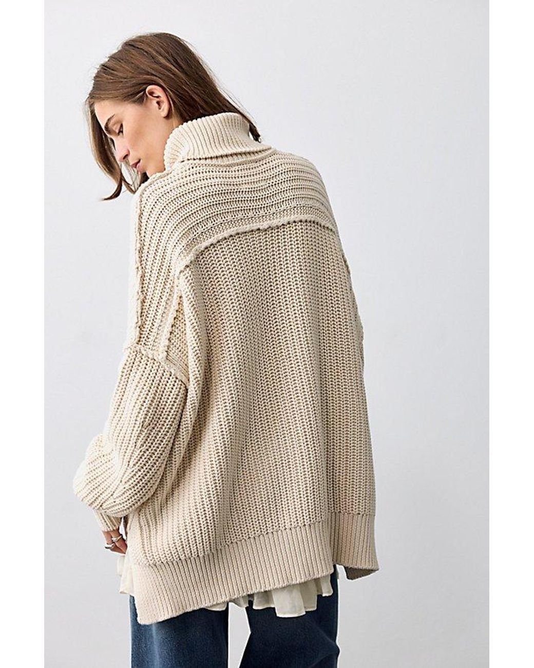 Free People White Worn Thru Turtleneck Sweater