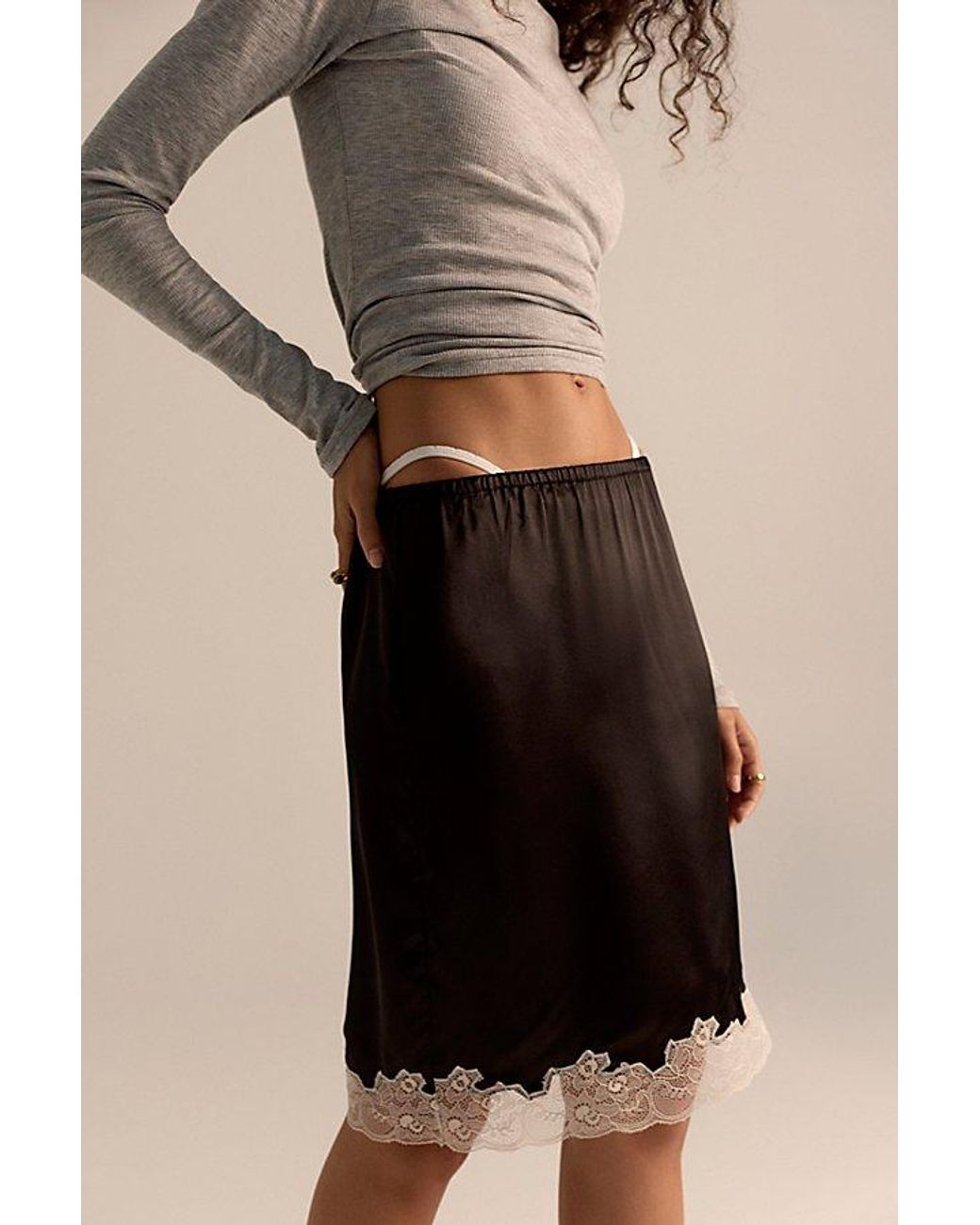 Only Hearts Black Silk Charmeuse Knee-Length Slip Skirt