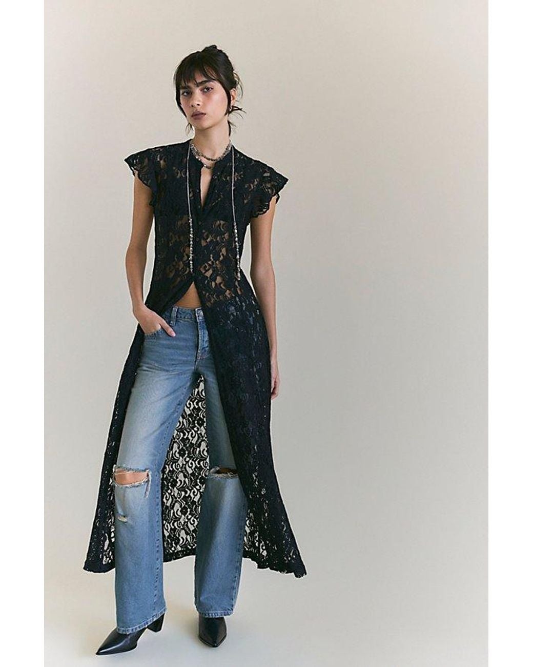 Free People Blue Lena Lace Maxi Top