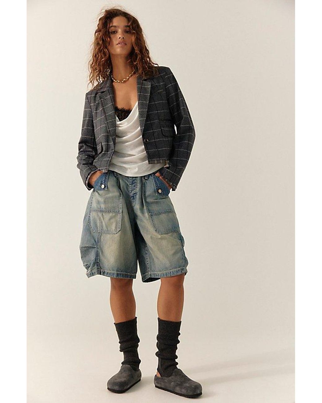 Free People Gray Academia Blazer Jacket