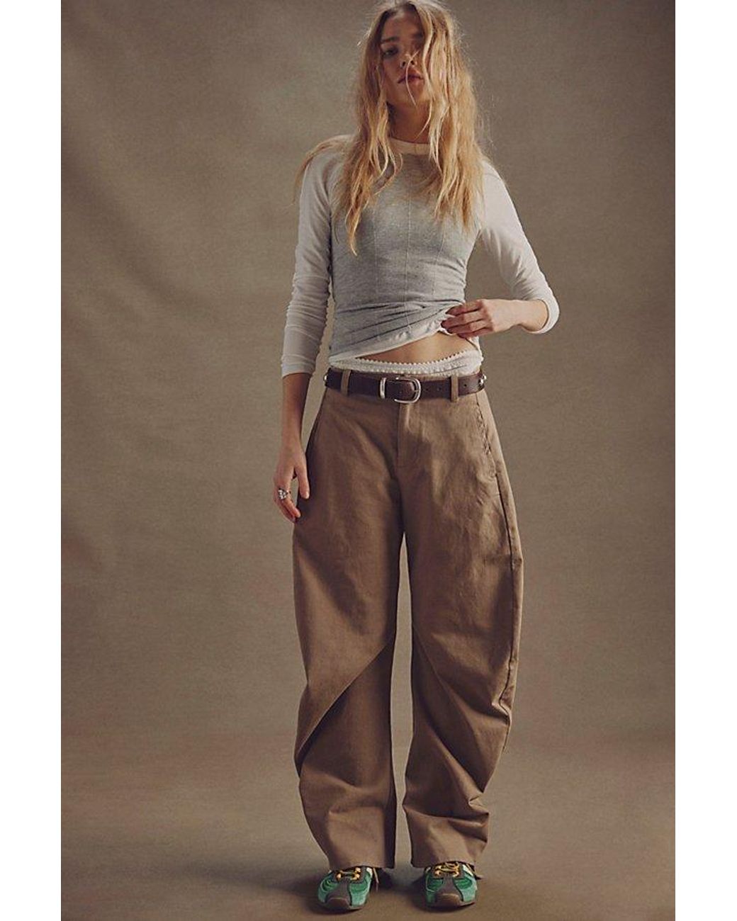 Free People Natural Spotlight Structured Twill Barrel Trousers